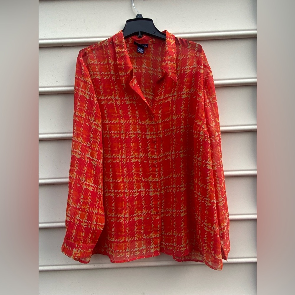 Red and Gold Long Sleeve Boxy Blouse